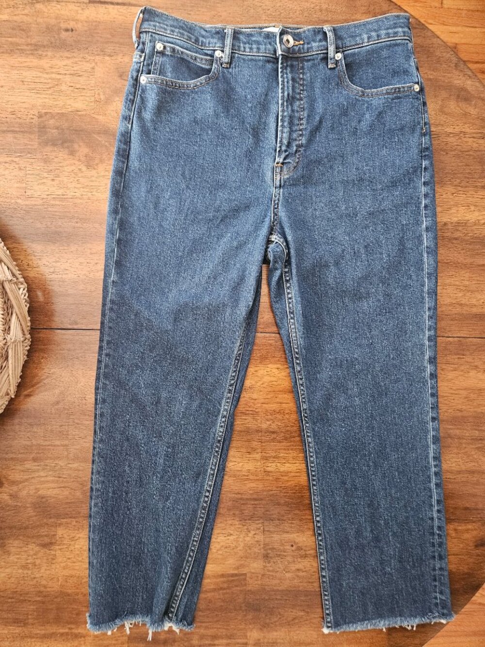 Everlane The Way-High Slim Jean In Medium Blue Frayed Hem Size 31S